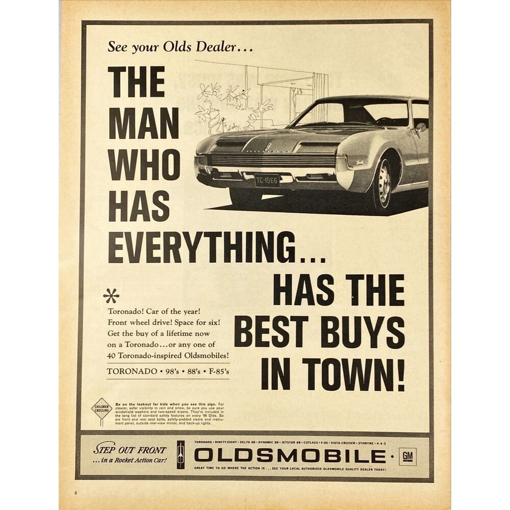 Oldsmobile Toronado "Car of the Year" Vintage Print Ad 1966